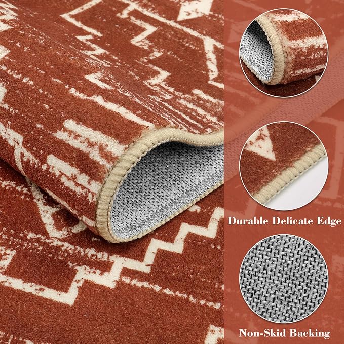 Wonnitar Moroccan Runner Rug 2x6, Washable Hallway Runner Rugs with Rubber Backing,Bohemian Geometric Kitchen Runner Non-Skid Soft Indoor Carpet for Bathroom Laundry Room (Brown,2'x6')