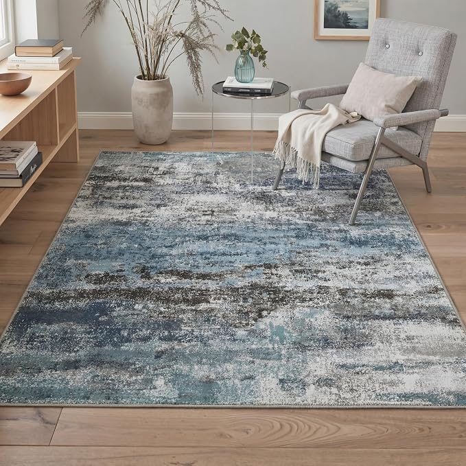 GENIMO Runner Rug Non Slip 2x7, Washable Rug Runner for Hallways Kitchen, Abstract Modern Kitchen Rugs, Low Pile Lightweight Carpet Runners for Entryway, Bedroom, Laundry, Teal Blue