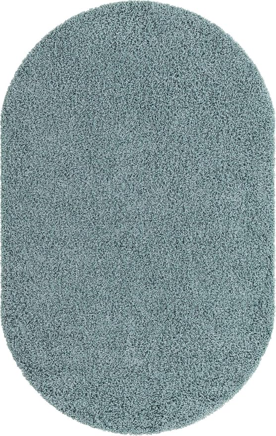 Unique Loom Solid Shag Collection Area Rug (5' 1" x 8' Oval, Light Slate Blue)