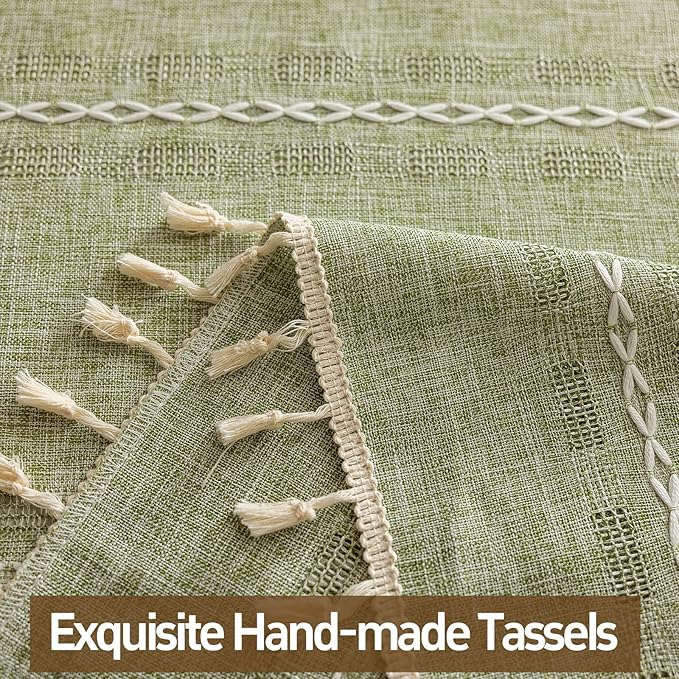Sage Green Boho Curtains 2 Panel Set for Kitchen Bedroom Floor to Ceiling, Light Filtering Tassels Privacy Country Vintage Christmas Bohemian Stripes Window Treatment Back Tab, 50" x 54"