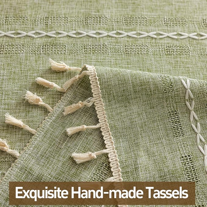 Sage Green Boho Semi Sheer Curtains 63 inch Length 2 Panel Set for Bedroom & Farmhouse, Bohemian Light Filtering Privacy Drapes Tassels Shabby Chic Christmas Window Curtains Back Tab & Rod pocket