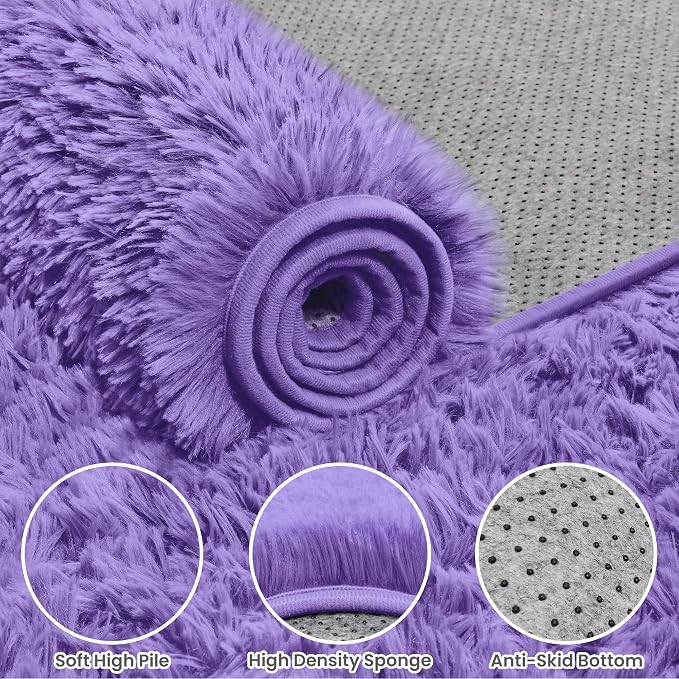 5x7 Area Rugs for Living Room Rug: Soft Fluffy Shag Purple Rugs for Bedroom, Non-Slip Large Fuzzy Plush Rug Indoor Floor Carpet for Nursery Kids Boys Girls Room, Dorms, Playroom, Modern Home Decor