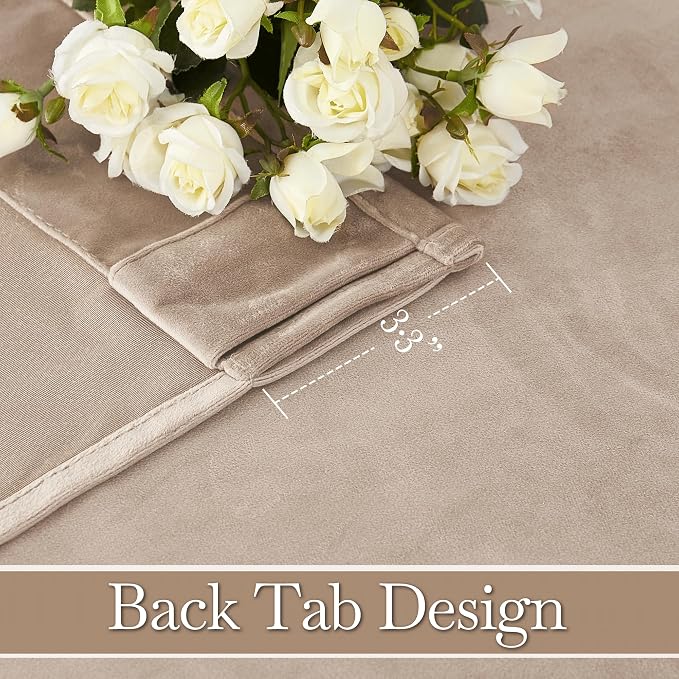 RYB Home Blush Velvet Curtains 96 inches - Back Tab Blackout Curtains for Nursery, Bedroom Window Panels, Thermal Insluted Drapes for Living Room, Wide 52 x Long 96, Blush, 2 Panels