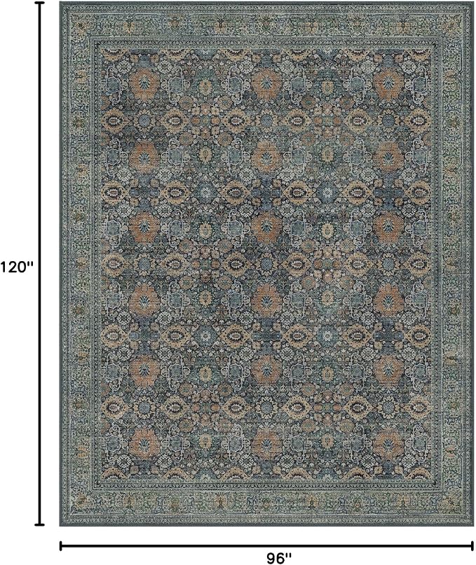 BESBLEE 8X10 Area Rugs Machine Washable Rugs for Living Room, Vintage Boho Large Rugs for Bedroom Dining Room, Non Slip Indoor Soft Distressed Lightweight Thin Low Pile Carpet, Beige Blue Grey