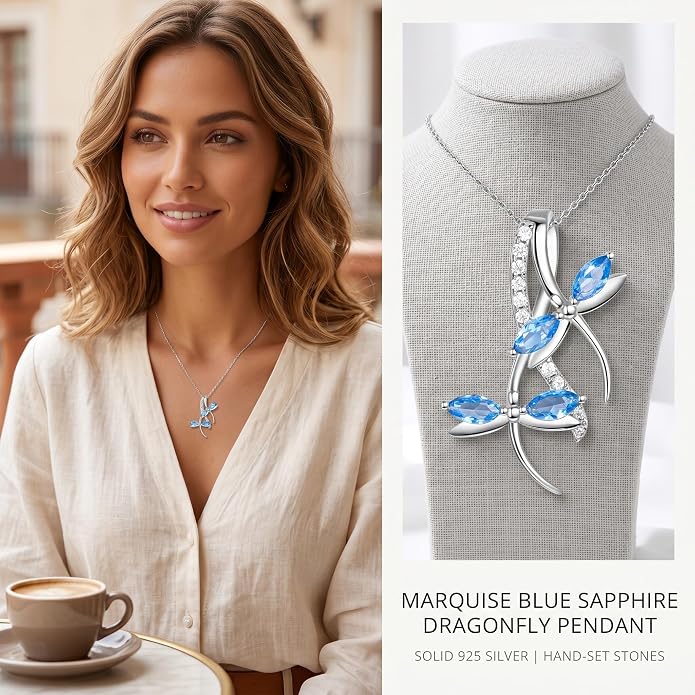 PRAYMOS Dragonfly Gifts 925 Sterling Silver Dragonfly Necklace for Women Dreamy Dragon fly Pendant Dragonflies Jewelry Birthday Gift 18+2" Adjustable Chain