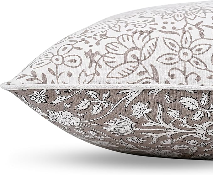 Ridhi Block Print Taupe Pillow Cover 24" x 24" (Pack of 2) Decorative Couch Pillows for Living Room, Farmhouse Chic Boho Cute Outdoor Pillows Covers Gifts for Spring, Mother's Day