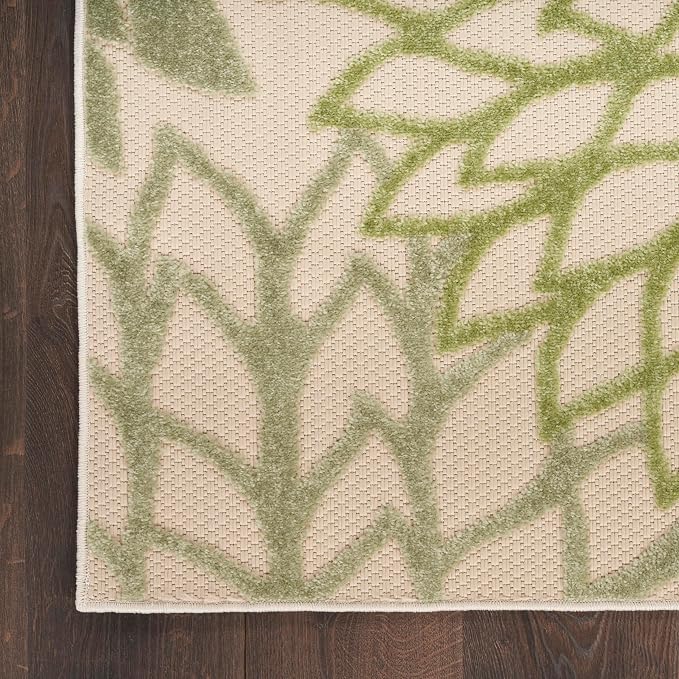 Nourison Home Aloha Tropical Indoor/Outdoor Ivory Green 6' x 9' Area Rug, Easy Cleaning, Non Shedding, Bed Room, Living Room, Dining Room, Backyard, Deck, Patio (6x9)