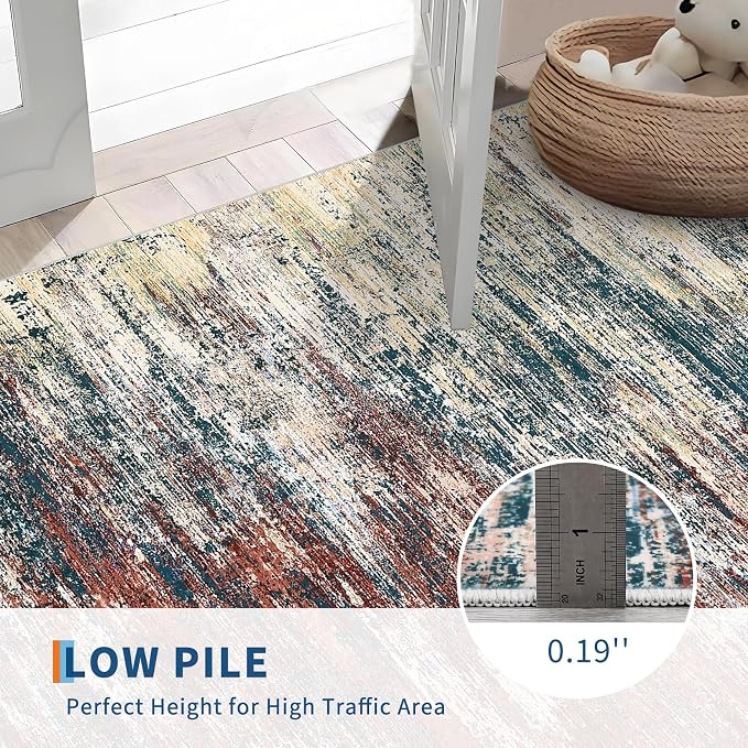ROYHOME Washable Runner Rug 2x6 Modern Abstract Kitchen Rugs, Non Slip Bathroom Rug, Low Pile Laundry Room Soft Long Carpet for Hallway Bedroom Entryway, Red Multi