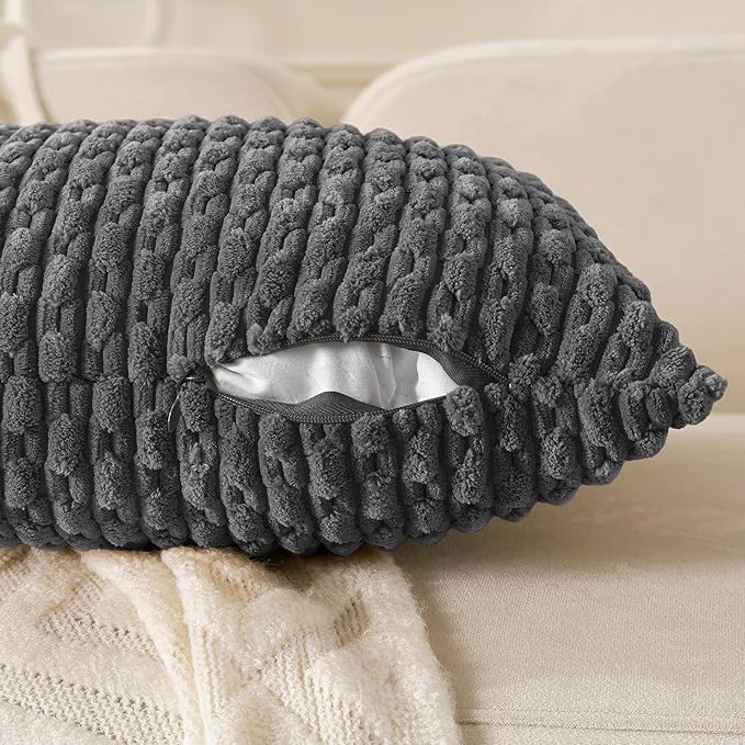 Set of 4 Dark Grey Decorative Throw Pillow Covers 16x16 Inch Corduroy Pillow Covers for Bed Couch Sofa Living Room Soft Square Cushion Cases