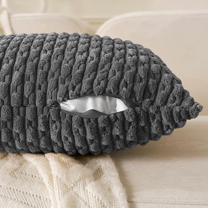 Set of 4 Dark Grey Decorative Throw Pillow Covers 22x22 Inch Corduroy Pillow Covers for Bed Couch Sofa Living Room Soft Square Cushion Cases