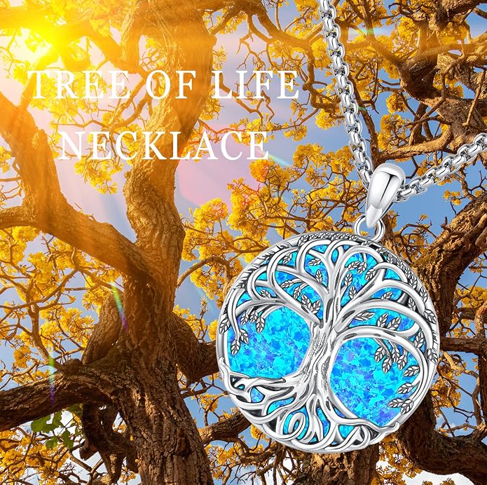 Jewelry Gifts - Tree of Life Necklace Sterling Silver Abalone Shell/Opal/Moonstone/Black Onyx/Turquoise/Malachite/Crystal Family Tree of Life Jewelry for Women Men