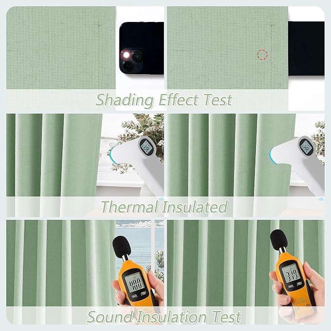 Guken 100% Blackout Curtains 84 Inch Length 2 Panels Set for Living Room Bedroom Back Tab Thermal Insulated Black Out Linen Drapes Room Darkening Window Curtains 84 Inches Long,Aqua Green