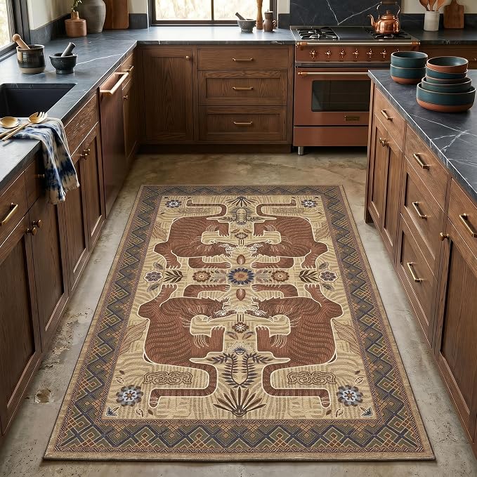 GarveeHome 3x5 Tiger Washable Area Rug for Entryway, Boho Bedroom Rug Non Slip Vintage Tribal Soft Animal Print Carpet Stain Resistant Throw Rug for Kitchen Dorm Kids Room Office Dining Room