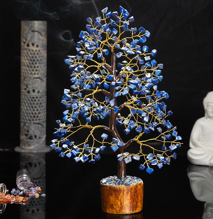 Crocon® Lapis Lazuli Crystals and Healing Stones Tree, Birthday Gifts for Women, Gifts for Mom Birthday, Crystal Tree for Positive Energy, Home Office Blue Decor, Spiritual Gift for Women & Men