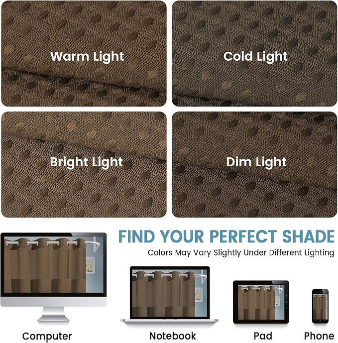 EUTXL Heavyweight Brown No Hook Shower Curtain with Snap in Liner,256GSM Waffle Weave Shower Curtains for Bathroom,71W x 74H