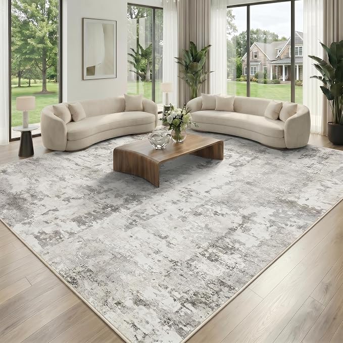 GarveeHome 5x7 Abstract Area Rugs Neutral Beige Washable Living Room Rug | Soft Low Pile Non Slip Accent Rug for Living Room, Bedroom, Dining Room, Modern Neutral Indoor Carpet
