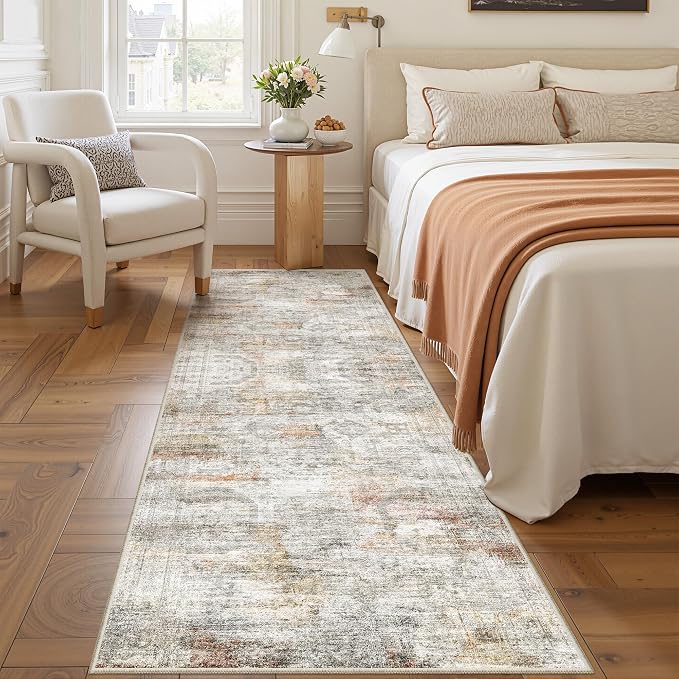 2'6 x 8' Runner Rug Non Slip,Washable Kitchen Rugs,Green | Neutral Rugs for Kitchen,Entryway,Bedroom,Bathroom,Nursery Room,Thin,Soft Runner Rug,Stain Resistant Indoor Carpet
