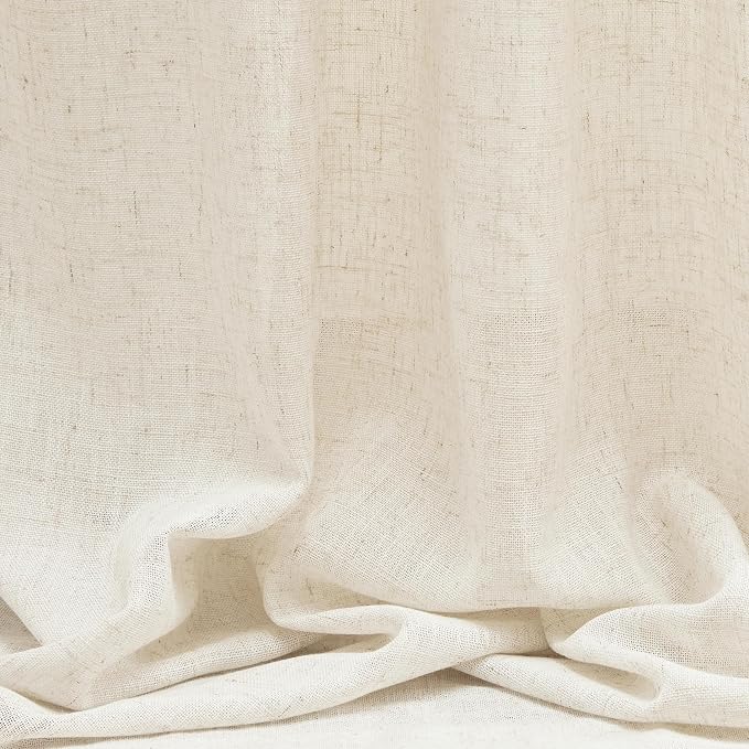 MYSKY HOME Linen Curtains for Living Room, Natural Semi Sheer Curtains & Drapes 80 inches Length 2 Panels Set Farmhouse Country Boho Style Back Tab Draperies for Sliding Glass Door, 50" Wide, Linen