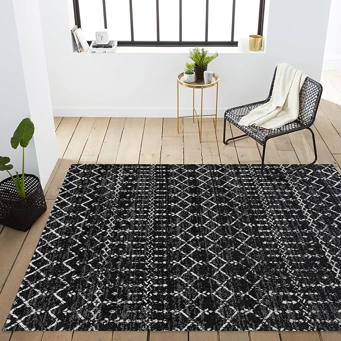 JONATHAN Y Boho Vintage Diamond Black/Ivory Indoor Area Rug 3X5 ft, Moroccan Hype for Living Room, Bedroom, Kitchen, Office, Easy-Cleaning, High Traffic, Pet-Friendly, Non-Shedding (MOH101D-3)