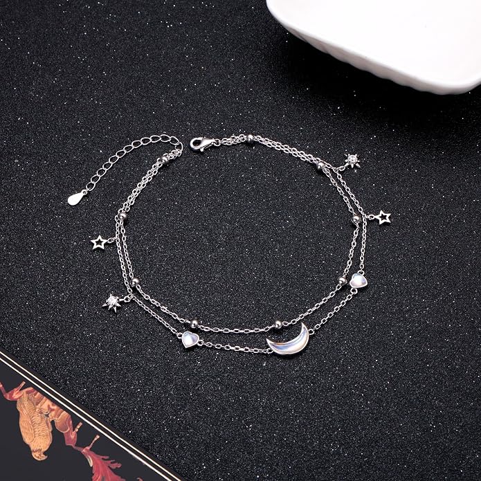 S925 Sterling Silver Ankle Bracelets Butterfly/Evil Eye/Anchor/infinity/Beach Anklet for Women Opal Moonstone Foot Chain Beach Jewelry