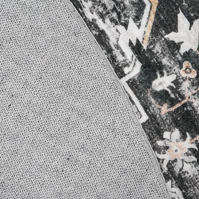 RUUGME Round Area Rug: Machine Washable Stain Resistant 5 Round Rug for Living Room,Bedroom Non Slip Low Pile Carpets for Dining Room Ultra Thin Soft Home Decor Floor Mat 5ft Black