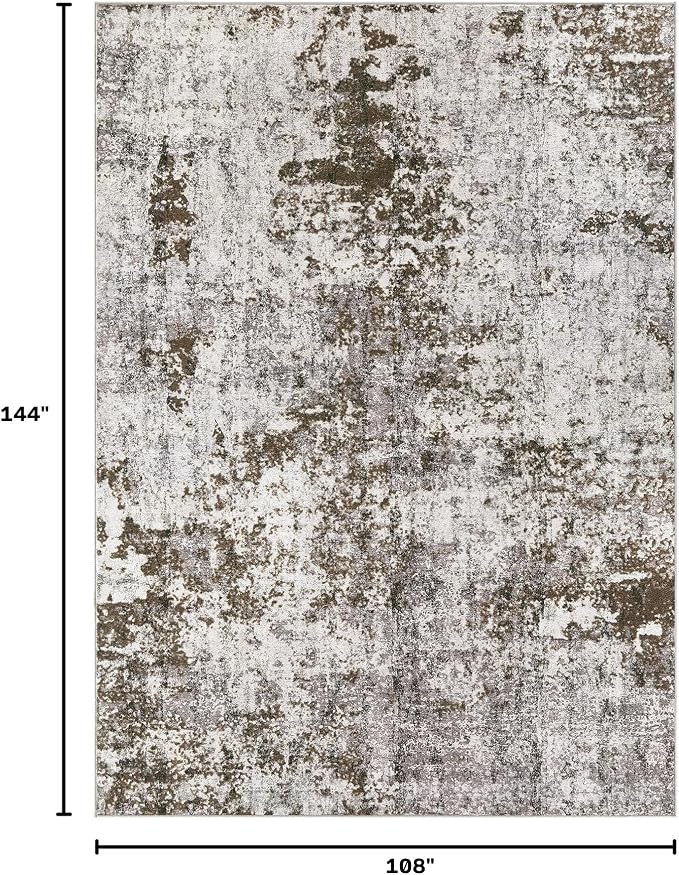 DMOYEST 9x12 Area Rug for Living Room, Washable & Non Slip Large Indoor Carpet, Kid & Pet Friendly Soft Thin Low Pile Abstract Rug for Bedroom and Office - Dark Brown
