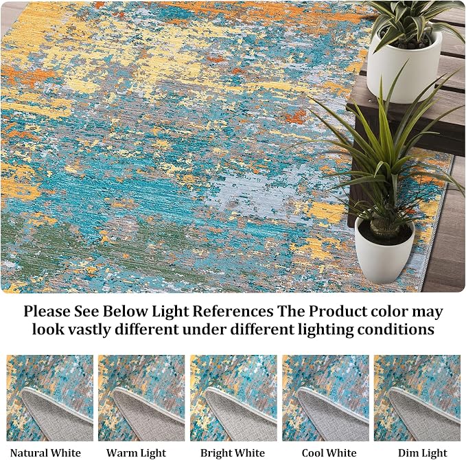 ROYHOME 9x12 Modern Abstract Accent Rug, Multi Color | Non Slip Stain Resistant Washable Throw Rug Low Pile Indoor Floor Cover for Living Room Bedroom Office Home Decor
