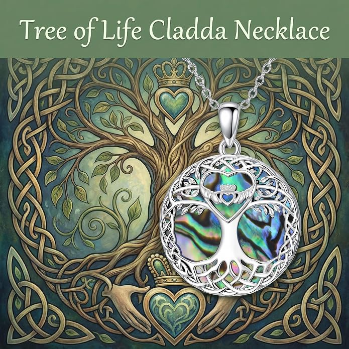 Tree of Life Necklace 925 Sterling Silver Abalone Shell Celtic Knot Tree Pendant Necklace Jewelry Gifts for Women Birthday Christmas