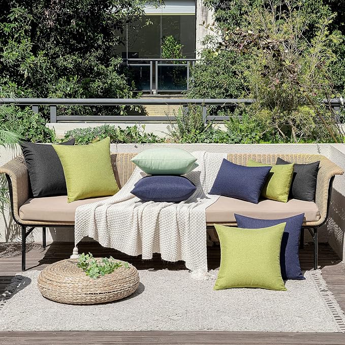 MIULEE Pack of 2 Decorative Outdoor Solid Waterproof Throw Pillow Covers Spring Faux Linen Garden Farmhouse Cushion Cases for Patio Tent Balcony Couch Sofa 16x16 Inch Moss Green