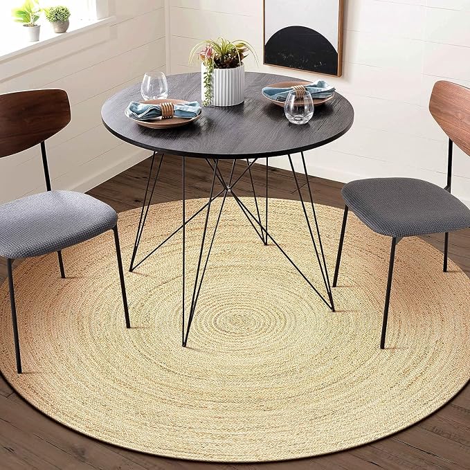 KEMA Natural 3ft Jute Braided Round Area Rug,Handmade Reversible Boho Farmhouse Rug, Rustic Vintage Handwoven Carpet for Living Room, Bedroom, Entryway