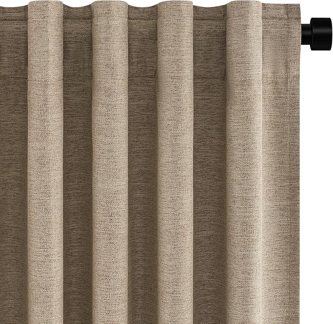 Topfinel Taupe Burlap Linen Blackout Curtains 63 Inches Long 2 Panels for Small Window Boho Farmhouse Linen Blend Texture Insulated Hook Belt Back Tab Pocket Pleated Drapes Fall Home Decor(W52 x L63)