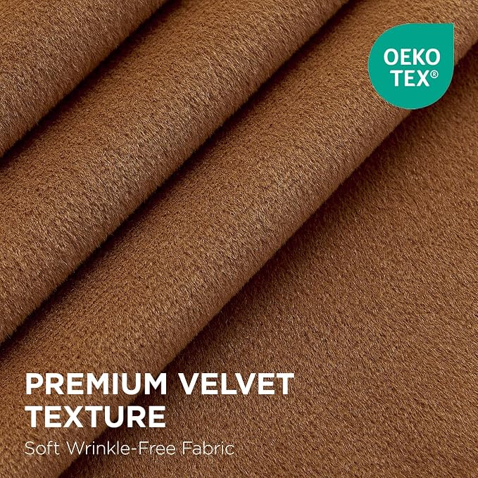 Joydeco 100% Blackout Velvet Curtains Golden Brown 90 Inch Back Tab | Luxury Thermal Insulated Velvet Curtains for Bedroom Living Room, Soundproof Blackout Window Drapes