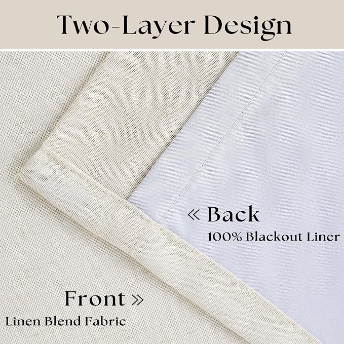 Pinch Pleated Linen Blackout Curtains 96 Inches Long for Living Room 2 Panel Set Cream Ivory 100% Black Out Pinch Pleat Hooks Rings Back Tab 96 Inch Curtain 2 Layer Drapes with Liner Bedroom Window