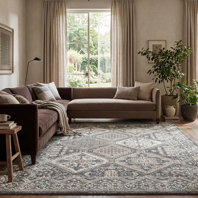 nuLOOM 10x14 Becca Traditional Tiled Area Rug, Charcoal, Faded Transitional Design, Stain Resistant, For Bedroom, Dining Room, Living Room, Hallway, Office, Kitchen, Entryway