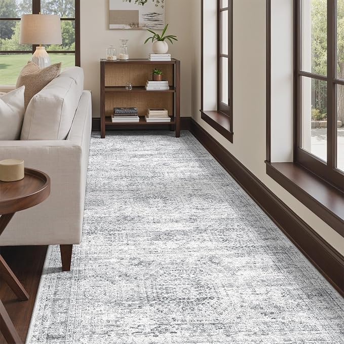 4x10 Runner Rug Non Slip,Washable Hallway Runner Rug,Grey | Area Rugs for Kitchen,Entryway,Bedroom,Bathroom,Nursery Room,Thin,Soft Runner Rug,Stain Resistant Indoor Carpet