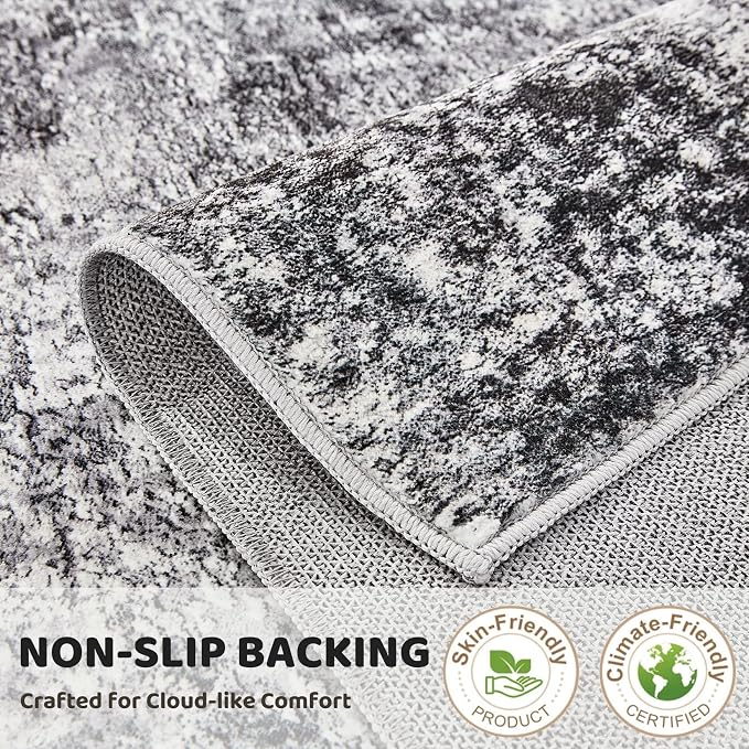 DMOYEST 3x10 Washable Runner Rug for Hallway: Soft Neutral Modern Abstract Low Pile Rug Indoor - Carpet for Bedroom Dining Room Kitchen Entryway - Grey