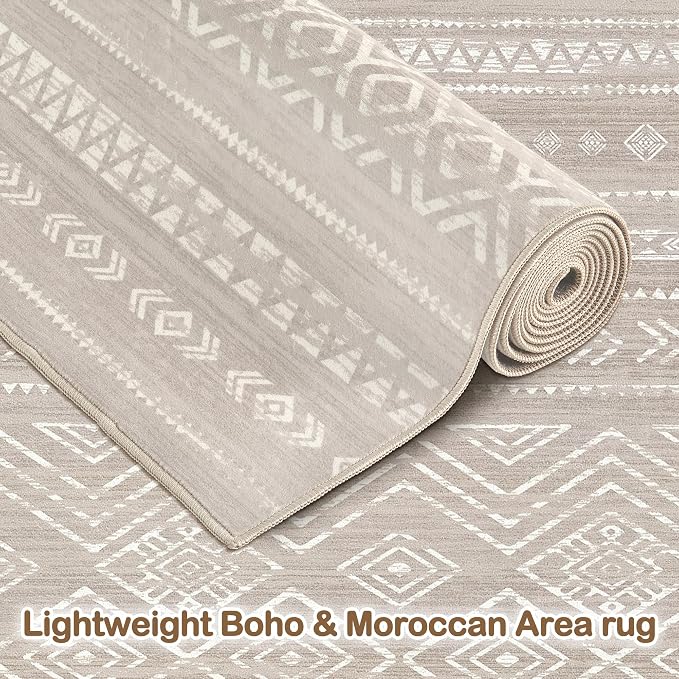 Tortania Area Rug Living Room Rugs - 6x9 Washable Large Soft Neutral Boho Moroccan Bohemian Farmhouse Rug Indoor Floor Carpet for Bedroom Under Dining Table Home Office Decor - Taupe