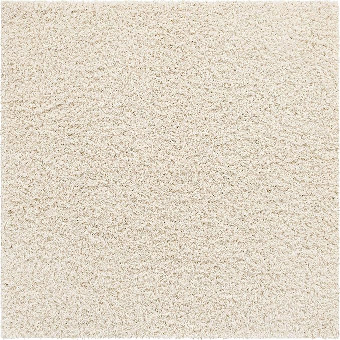 Unique Loom Solid Shag Collection Area Rug (5' 1" Square, Snow White)