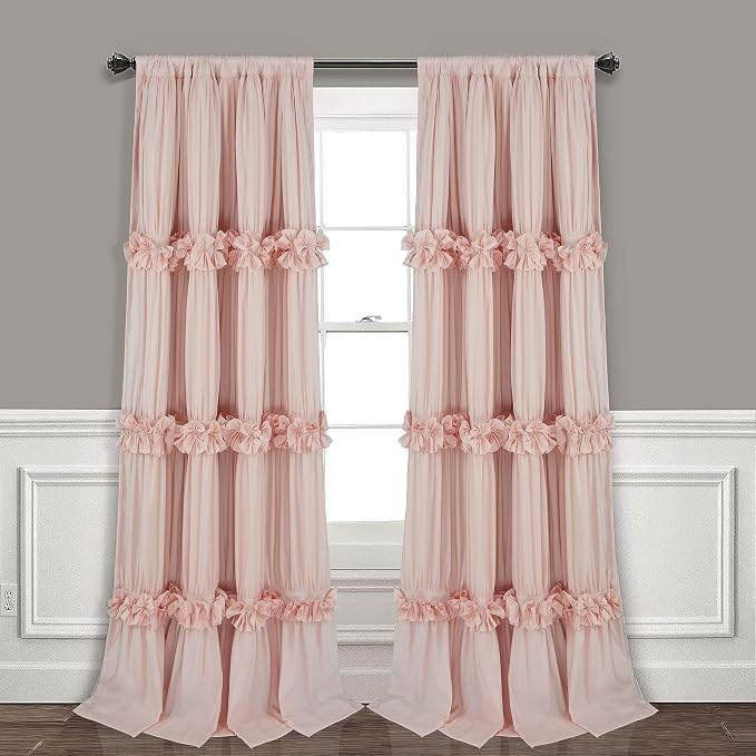Homechoice Decor Thermal Insulated Window Curtains, 54"W x 84"L x 2 Panels | Boho Ruched Blackout Window Treatments with 3 Rows of Butterfly Flowers, Rustic Rod Pocket Drapes, Peach Pink (LQ-30)