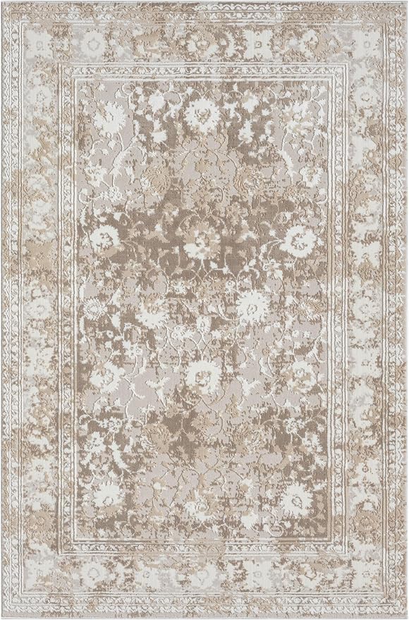 Amber Traditional Floral Area Rug for Living Room, 4x6 Vintage Persian-Inspired Beige Neutral Rug, Medium Pile Stain Resistant Carpet for Bedroom, Dining Room or Kitchen (4' x 6', Beige)
