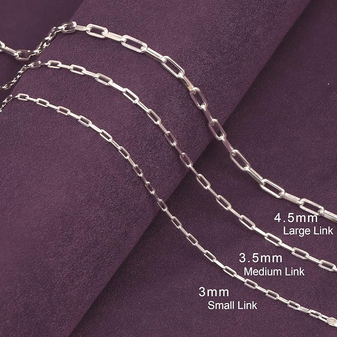 LeCalla 925 Sterling Silver Italian Jewelry Trendy Gift 3 MM, 3.5 MM, 4.5 MM Diamond-Cut PaperClip Link Chain Necklace for Women with Lobster Clasp (16, 18, 20, 24 Inches)