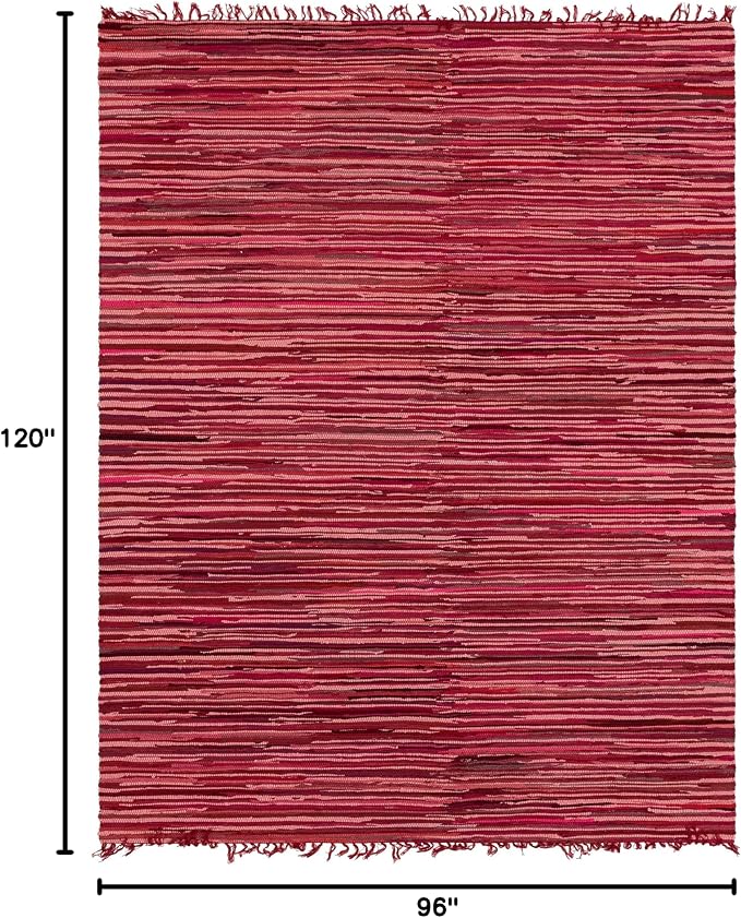 Unique Loom Chindi Cotton Collection Soft Hand Woven Natural Fiber Striped Area Rug, 8 ft x 10 ft, Red/Purple