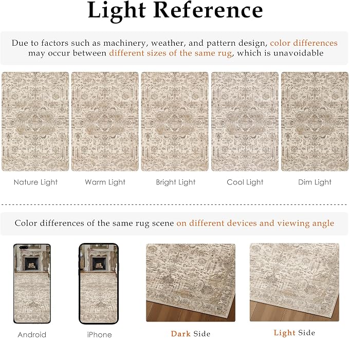 HUGEAR 8x10 Area Rug Beige Machine Washable Rug Room Decor Distressed Vintage Living Room Rugs Non Slip Low Pile Soft Carpet for Bedroom Dining Room Office Soft Lightweight