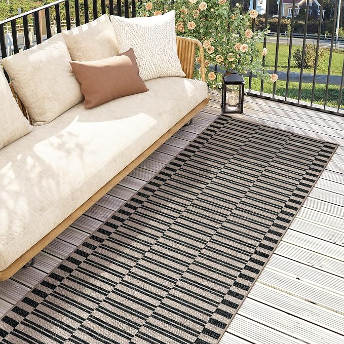 Lahome Striped Easy Jute Kitchen Runner Rug, 2x6 Washable Rugs for Entryway | Indoor Outdoor Non Slip Black Runners for Hallways, Modern Farmhouse Non Shedding Carpet for Laundry Room Front Porch Entry