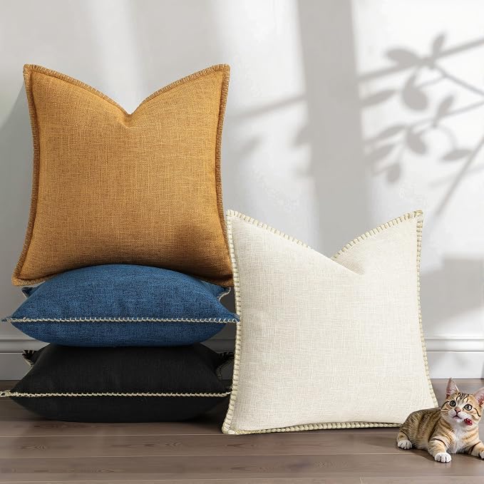 decorUhome Cream Faux Linen Outdoor Throw Pillow Covers 12x20 Set of 2 | Fall Decorative Textured Neutral Modern Farmhouse Pillow Covers with Stitched Edge for Couch Sofa Bed Living Room