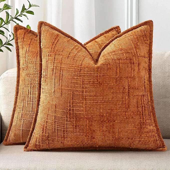 decorUhome Chenille Decorative Throw Pillow Covers 18x18 Set of 2,Light Grey