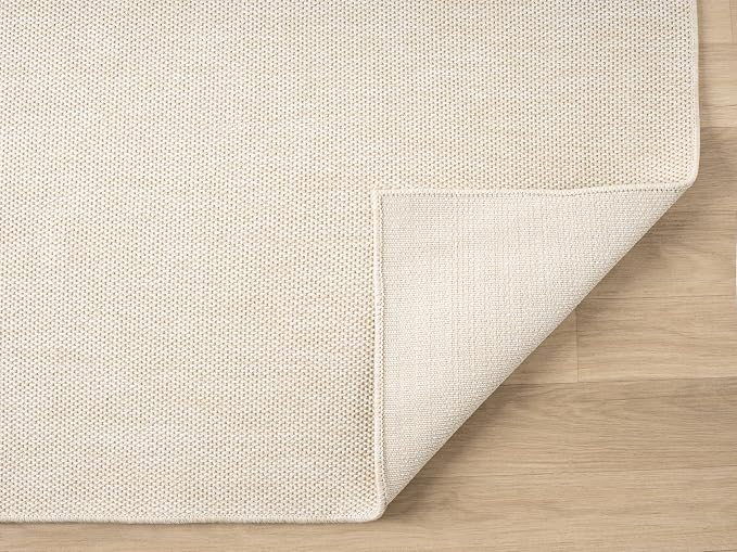 Angela Easy Jute Indoor Outdoor Rug, 6x9 Natural Solid Jute Look, Polyester, Durable & Easy Care Outdoor Farmhouse Carpet for Patio, Porch, Living Room (6' x 9', Ivory)