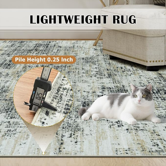 9x12 Area Rugs for Living Room Washable Rug: Anti-Skid Abstract Modern Living Room Rug Soft Thin Carpets Indoor Floor Non-Shedding Carpet for Bedroom Dining Farmhouse Nursery Black Gray Gold
