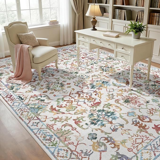 Deerly Area Rug 8x10 for Living Room Low-Pile, Tribal Farmhouse Soft Stain Resistant Medallion Colorful Rugs Carpet for Bedroom Dining Room Office Guest Room Kitchen Home Decor