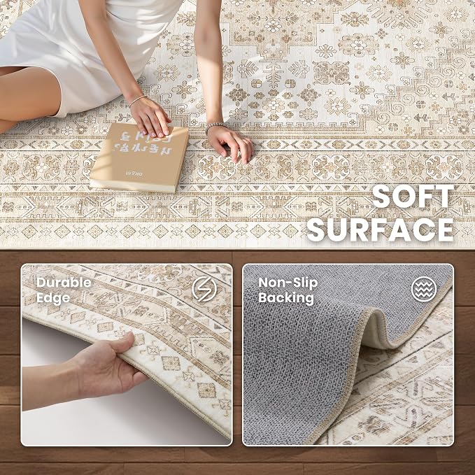 zesthome Washable Runner Rug 2.5x8 - Stain Resistant Entryway Rug,Ultra-Thin Kitchen Rugs, Anti Slip Backing Runner Rugs for Entrance Laundry Room Indoor Hallway (Cream/Beige,2.5'x8')